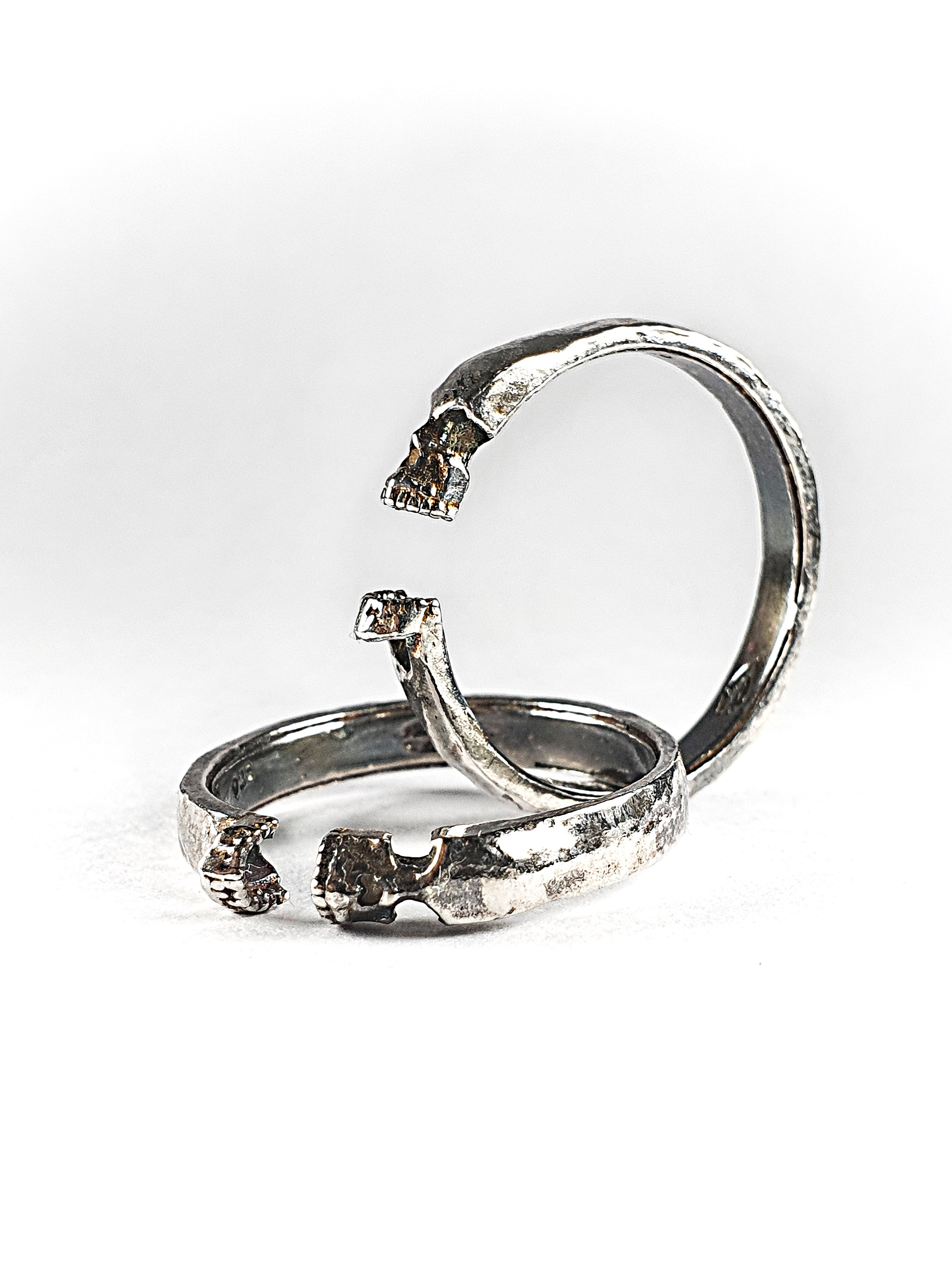 Side Stacker adjustable Skull Ring | 925 Silver + Brass