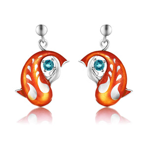 Zen Koi Earrings | Sterling Silver + Orangy-red Epoxy Enamel