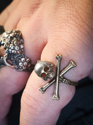 Cross Bones Adjustable Skull Ring | 925 Silver