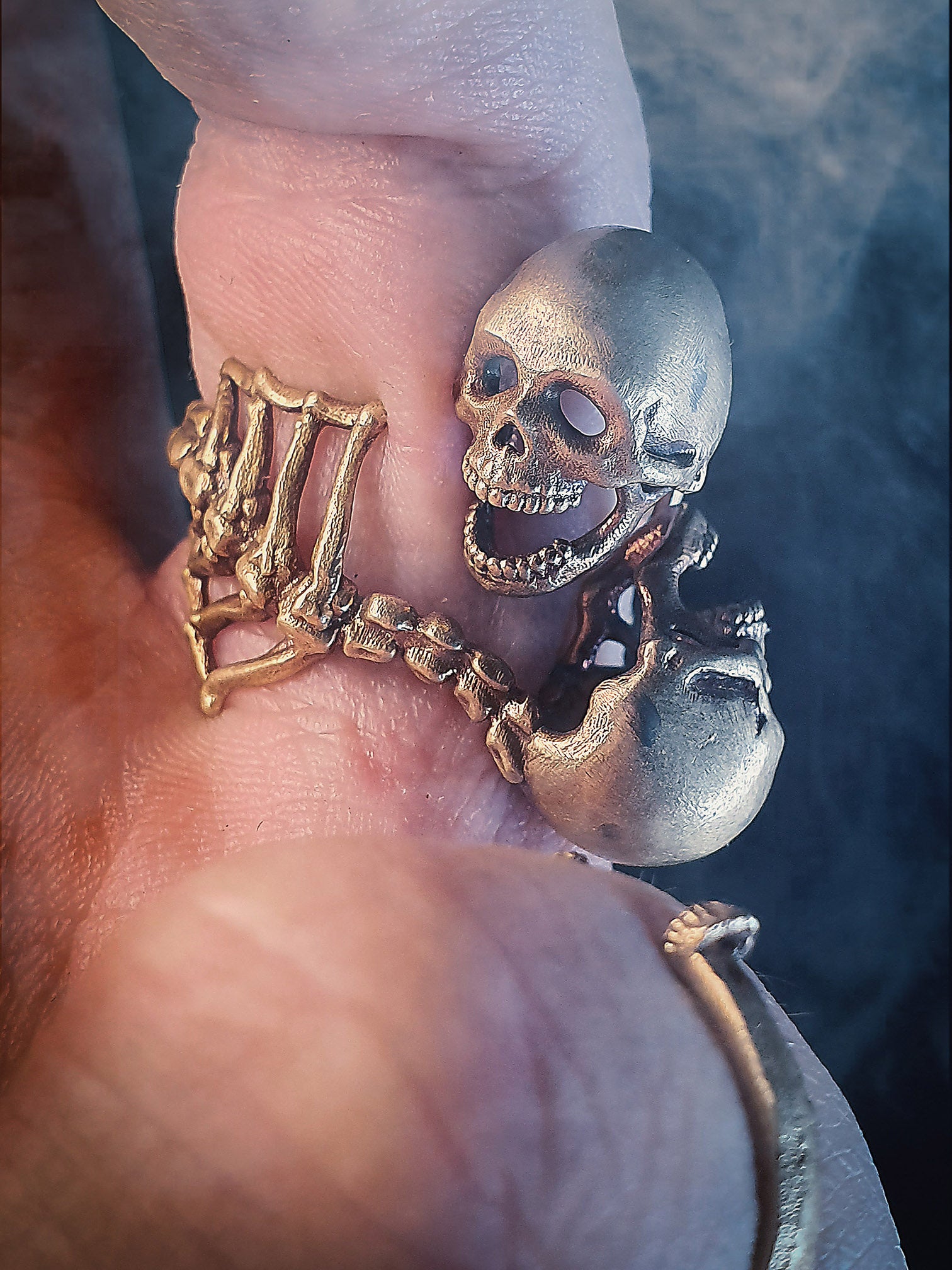 Embrace adjustable Skull Ring, 925 Silver + Brass – Vector Gems