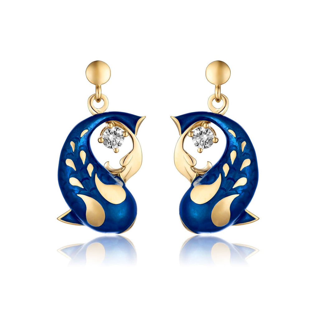 Zen Koi Earrings | 18K Gold + Diamonds + High-temperature Vitreous Enamel