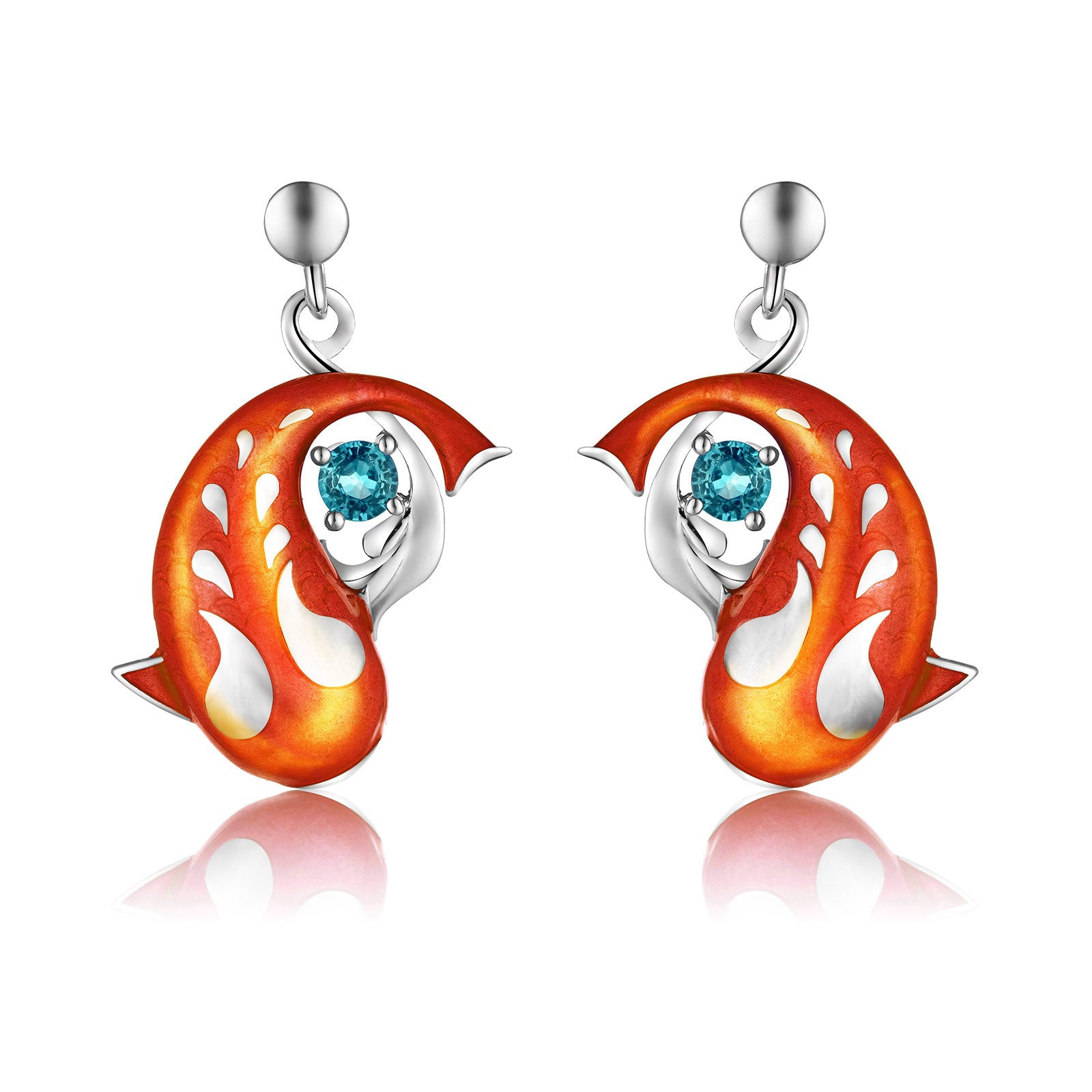 Zen Koi Earrings | Sterling Silver + Orangy-red Epoxy Enamel